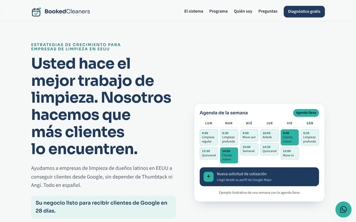 Página de BookedCleaners en una computadora